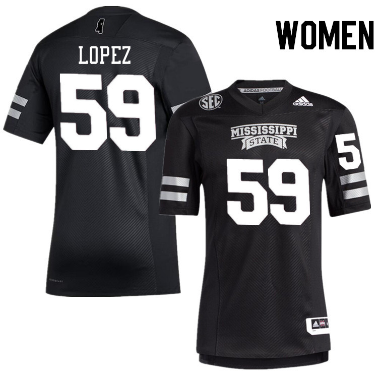 Women #59 Alex Lopez Mississippi State Bulldogs College Football Jerseys Stitched-Black